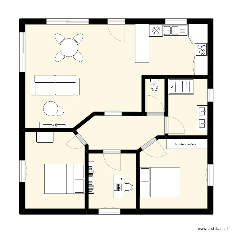 modele. Plan de 7 pièces et 70 m2