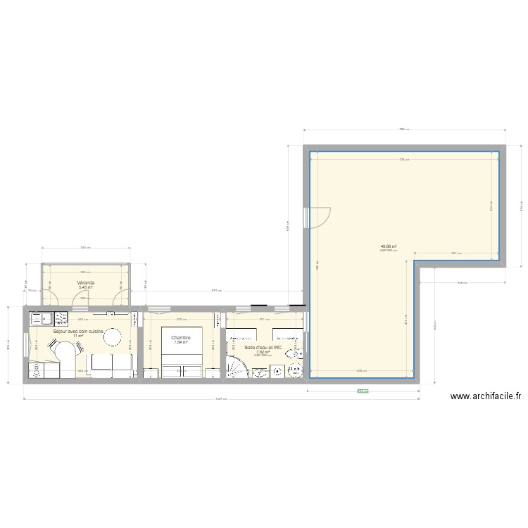 bel oeil plan avec extension 4. Plan de 5 pièces et 82 m2