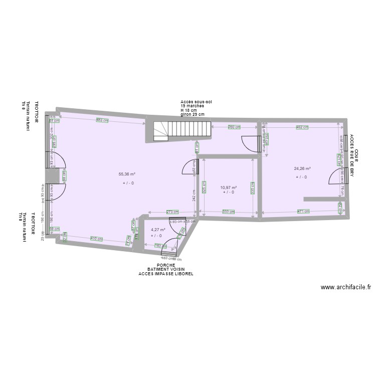 CABINET PARA MEDICAL DE CHENNEVIERES RDC AVANT TRAVAUX. Plan de 7 pièces et 99 m2