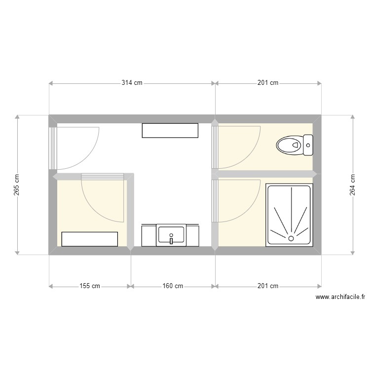 Vestiaire. Plan de 4 pièces et 11 m2