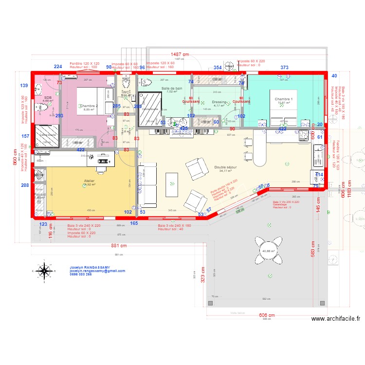 Villa Cocotte Ducos. Plan de 25 pièces et 236 m2