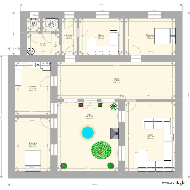 darinet 1 . Plan de 11 pièces et 168 m2