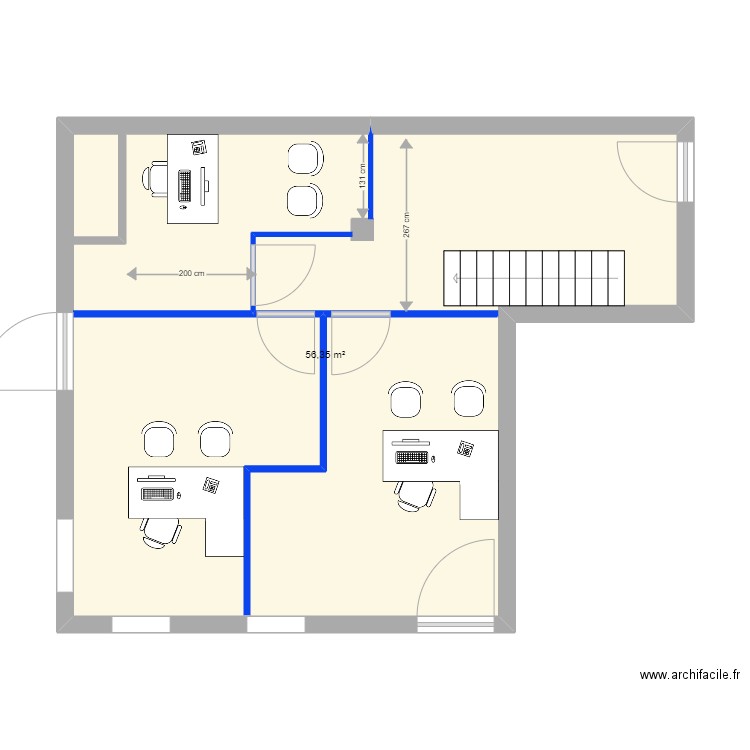 MMA 4. Plan de 1 pièce et 56 m2