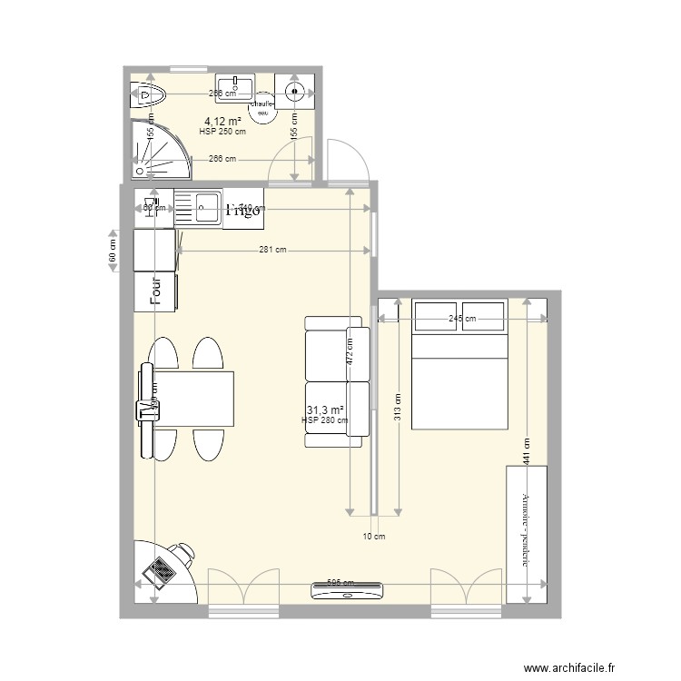 13 Amiral de Grasse. Plan de 2 pièces et 35 m2