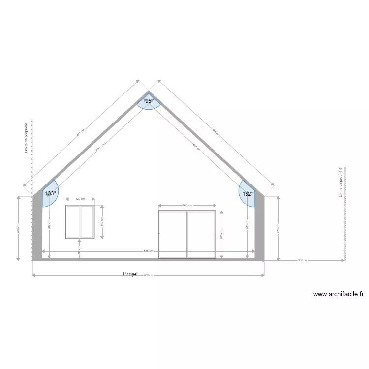 Fa&ccedil;ade sud ouest bis. Plan de 