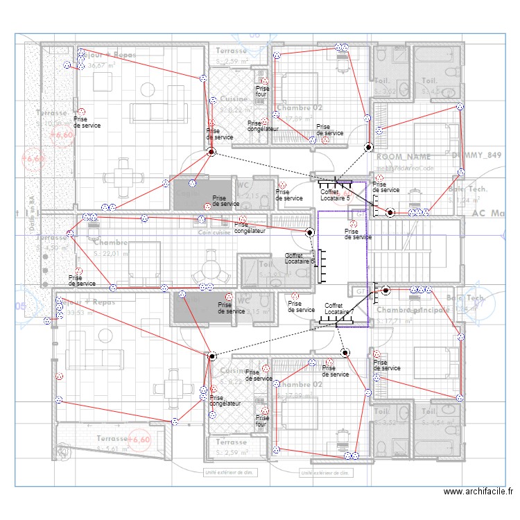 Alimentation prises Etage 31 bâtiment BONADIWOTO. Plan de 0 pièce et 0 m2