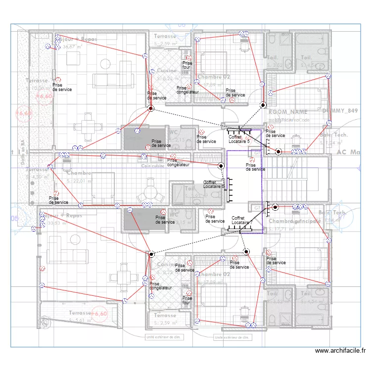 Alimentation prises Etage 31 b&acirc;timent BONADIWOTO. Plan de 0 pièce et 0 m2