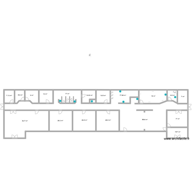 Bâtiment 1. Plan de 15 pièces et 258 m2