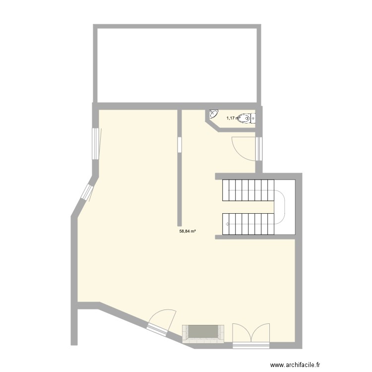 RDC ALBIN . Plan de 2 pièces et 60 m2