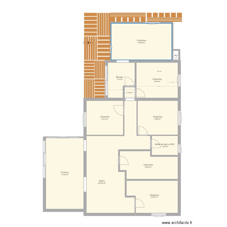 extention . Plan de 11 pièces et 111 m2