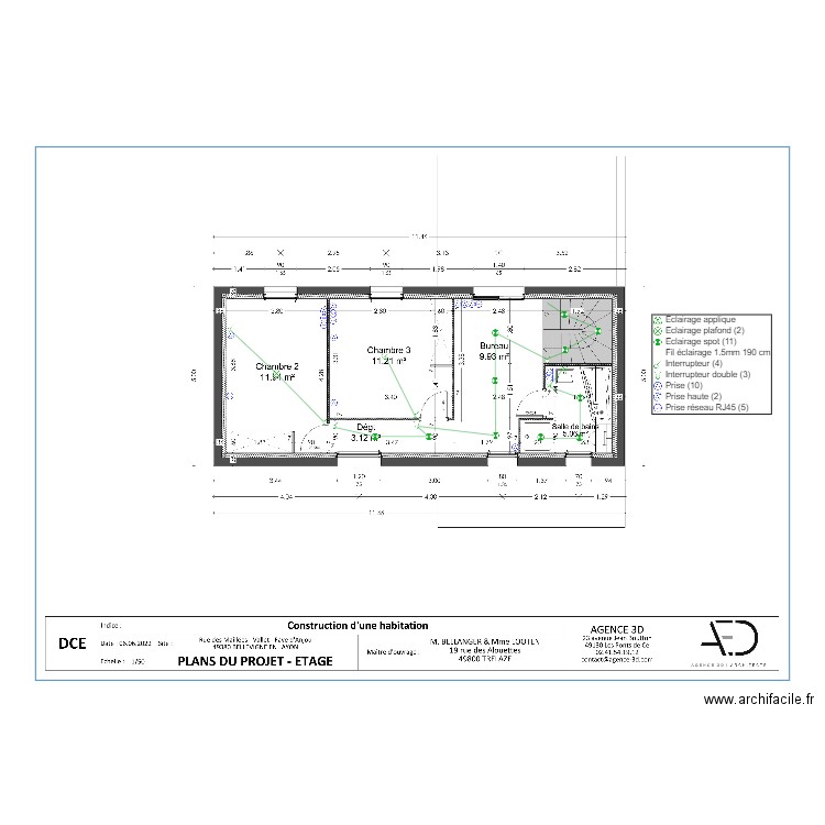 Plan Electrique  R+1 Bellanger Looten. Plan de 0 pièce et 0 m2