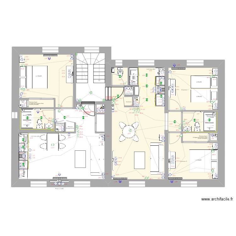 123456789. Plan de 10 pièces et 107 m2