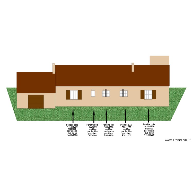 Façade Nord après travaux fléche. Plan de 0 pièce et 0 m2