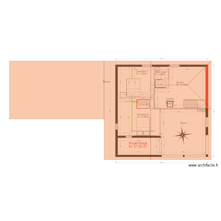 plan etage projet            chalet 50 bon. Plan de 8 pièces et 83 m2