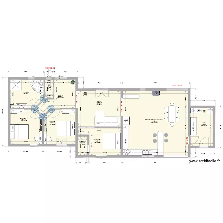 maison avec mesures. Plan de 