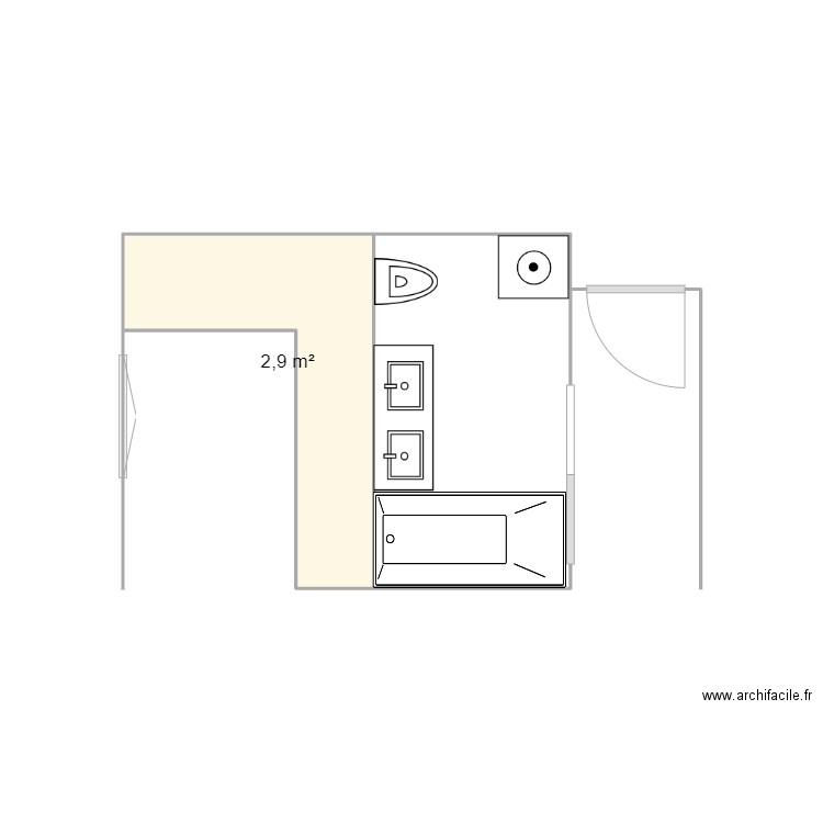 SDB Gurvand. Plan de 1 pièce et 3 m2