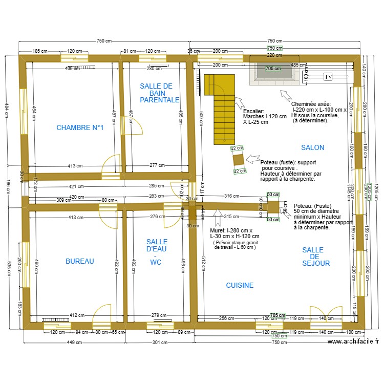 N°1-  MON CHALET EN BOIS COUPE RDC . Plan de 5 pièces et 154 m2