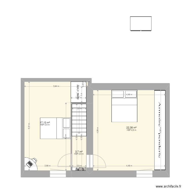 Plan 1 étage . Plan de 3 pièces et 43 m2