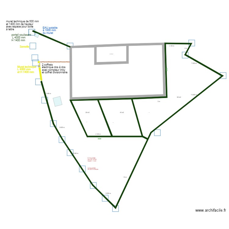 muret portail. Plan de 4 pièces et 178 m2