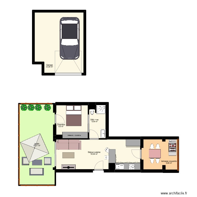 LEBENA. Plan de 9 pièces et 90 m2