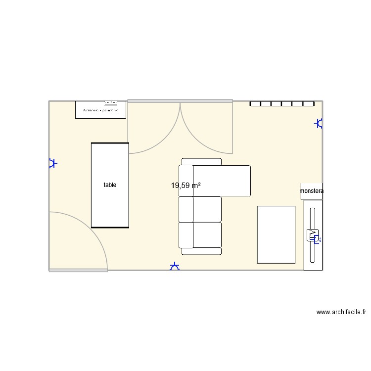 salon. Plan de 1 pièce et 20 m2