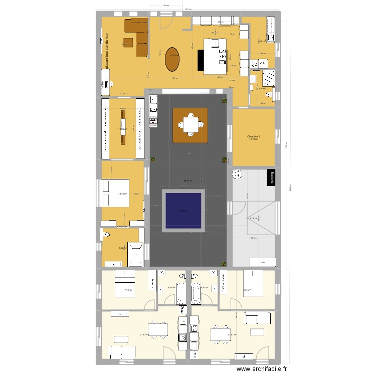 maison patio 2. Plan de 16 pièces et 291 m2