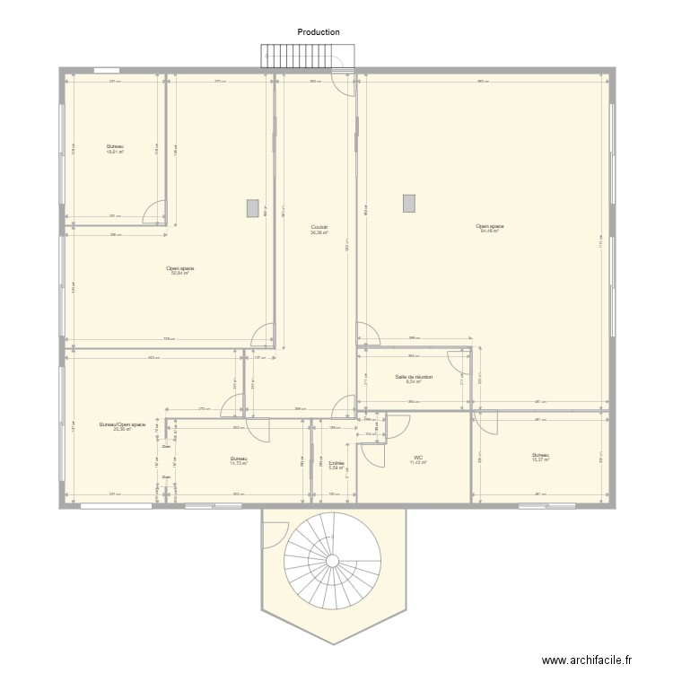 Locaux NPVC avec dimensions. Plan de 11 pièces et 302 m2