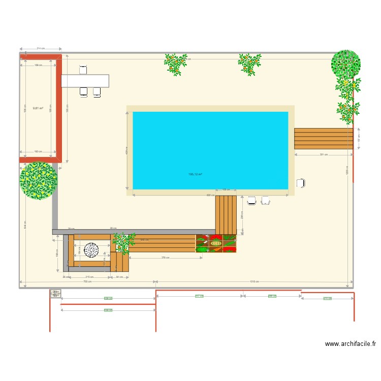 Jardin. Plan de 3 pièces et 205 m2