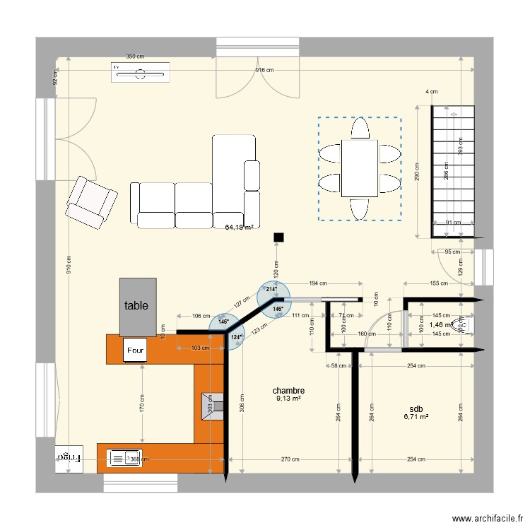 maison existant etage. Plan de 4 pièces et 81 m2