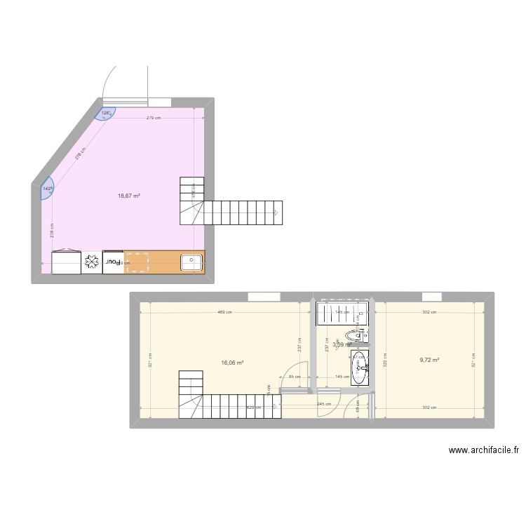 Cave BF16 v2. Plan de 4 pièces et 48 m2