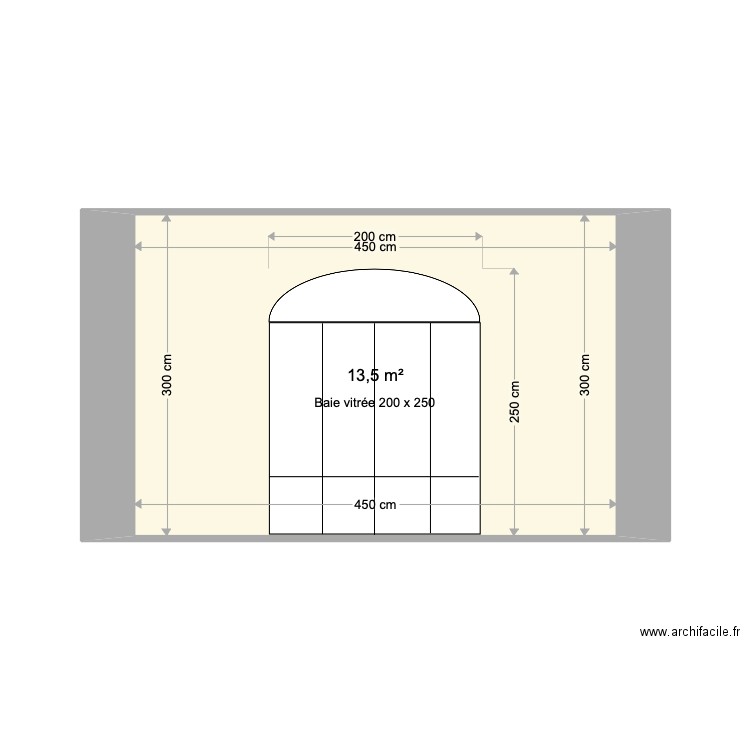 Baie terrasse 200 X 250. Plan de 1 pièce et 14 m2