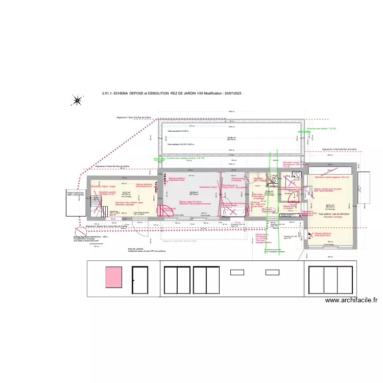 2,01.1-SCHEMA DEPOSE et DEMOLITIONS REZ DE JARDIN 1/50 modification du 20/07/2023. Plan de 2,01.1-SCHEMA DEPOSE et DEMOLITIONS REZ DE JARDIN 1/50 modification du 20/07/2023. Plan de