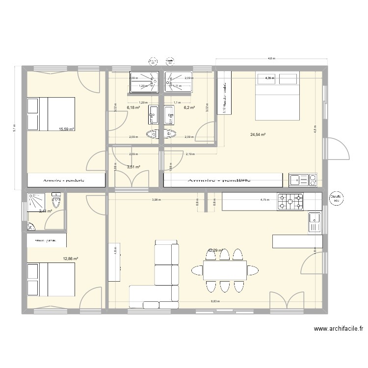 essai 2. Plan de 6 pièces et 83 m2