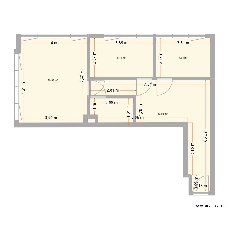 lot 24 apres travaux. Plan de 4 pièces et 62 m2