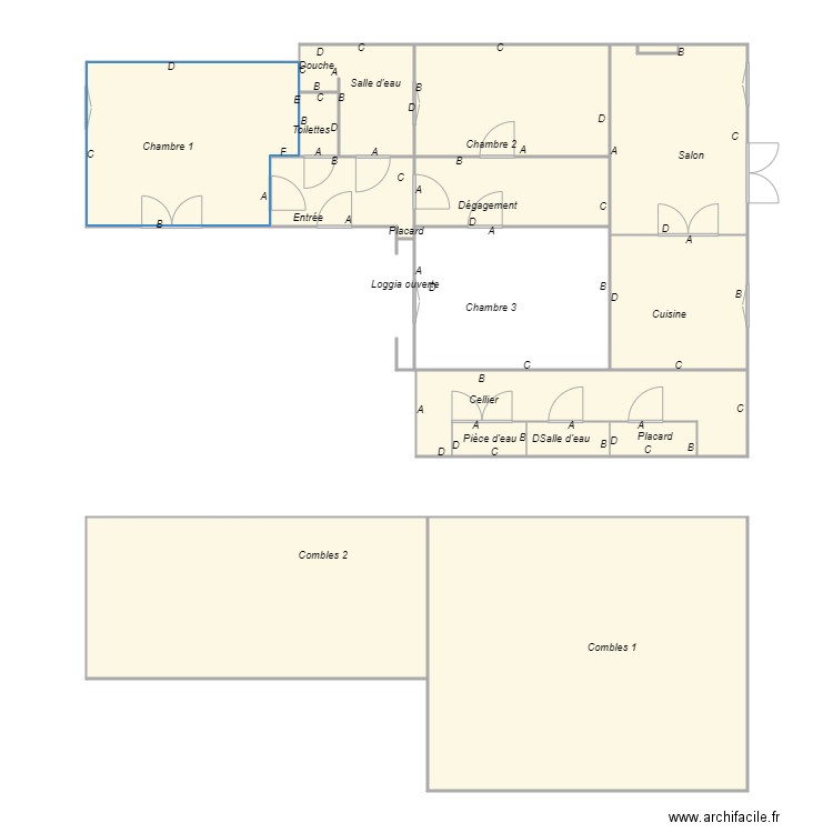 Croquis DUCASSE3 plomb. Plan de 13 pièces et 164 m2