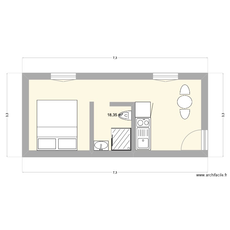 LOULOU. Plan de 1 pièce et 18 m2