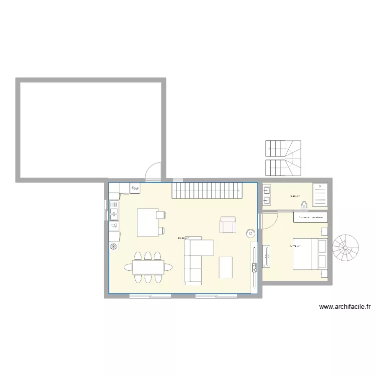 garage acoll&eacute; et salon sejour dans prolongement. Plan de 