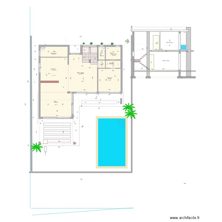 villa 2 rez. Plan de 3 pièces et 14 m2