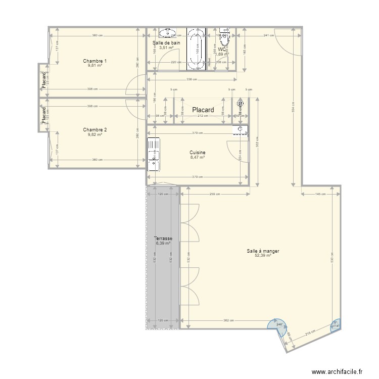 Bureau. Plan de 7 pièces et 92 m2