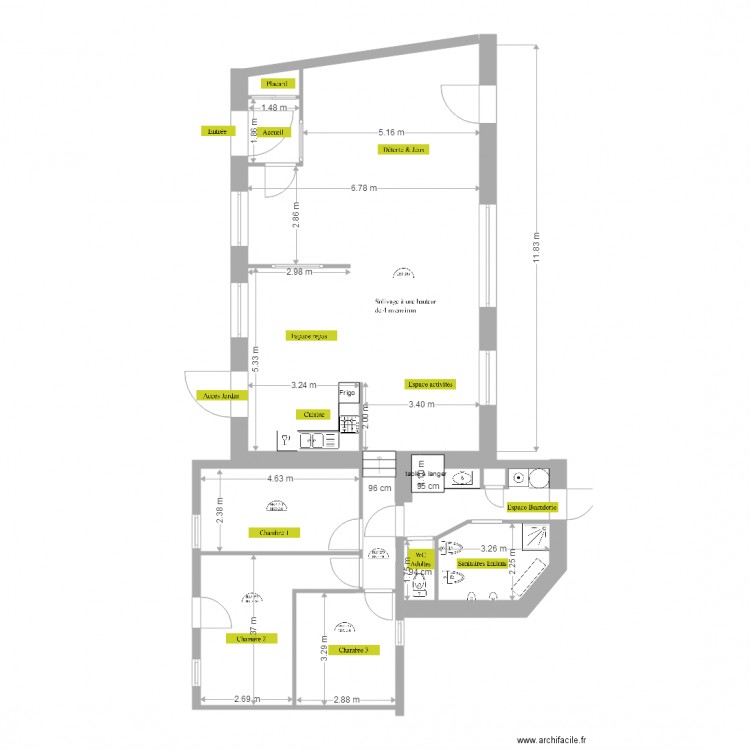 MAN projet 1 avec Cotation sans aménagement sans jardin. Plan de 0 pièce et 0 m2