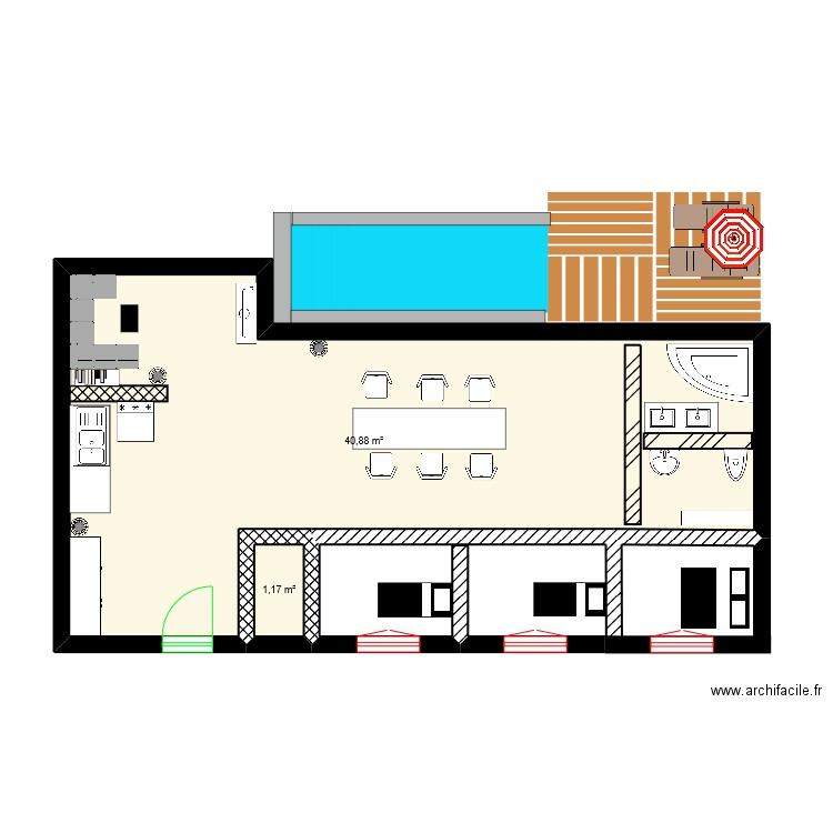 maison. Plan de 2 pièces et 42 m2