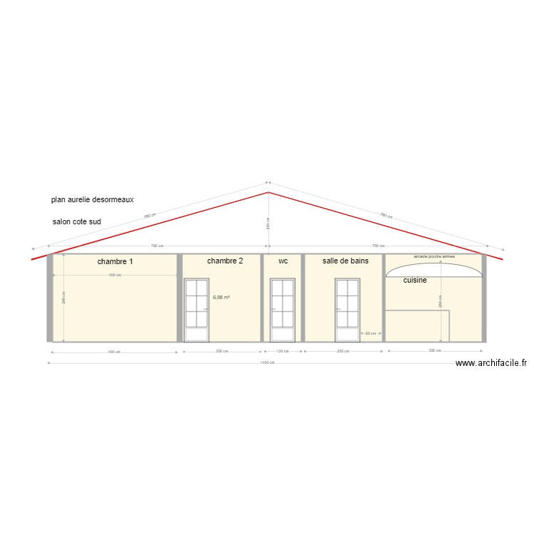 salon cote sud. Plan de 6 pièces et 37 m2