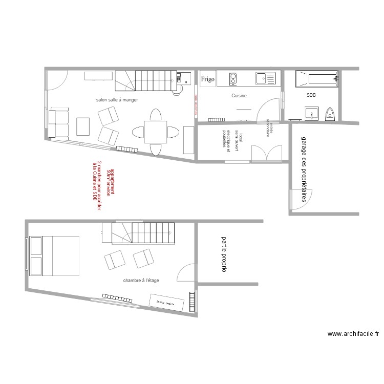 appartterquy. Plan de 5 pièces et 50 m2