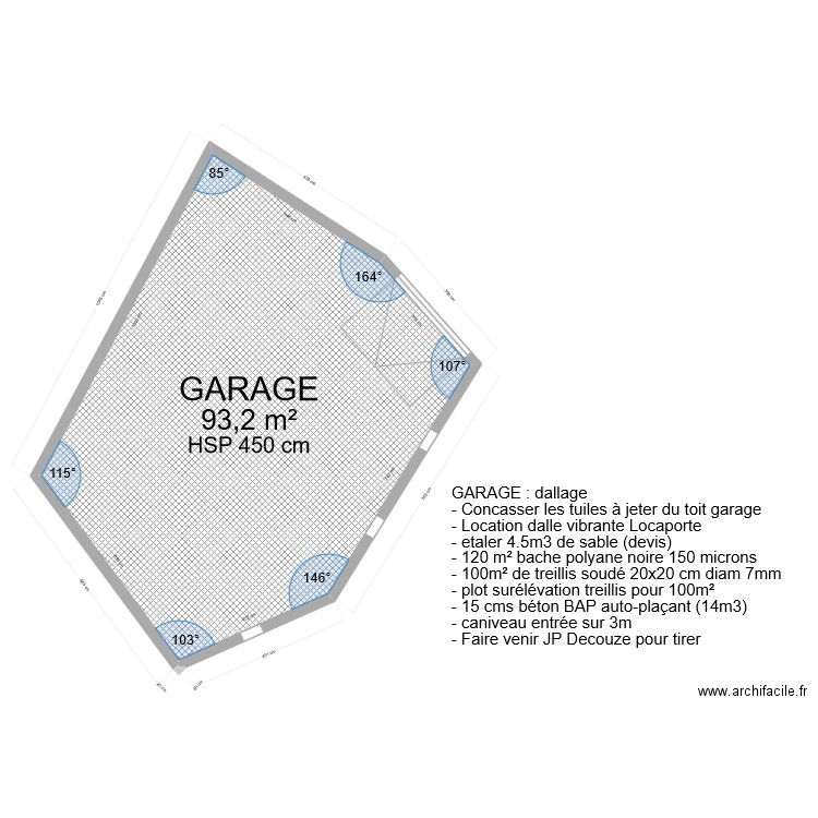 garage dallage . Plan de 1 pièce et 93 m2
