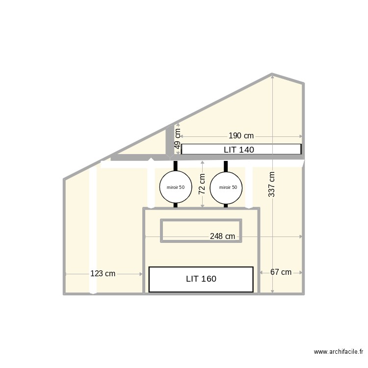 mezzanine v1. Plan de 6 pièces et 9 m2