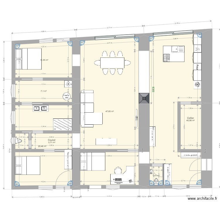 JOJO. Plan de 7 pièces et 133 m2