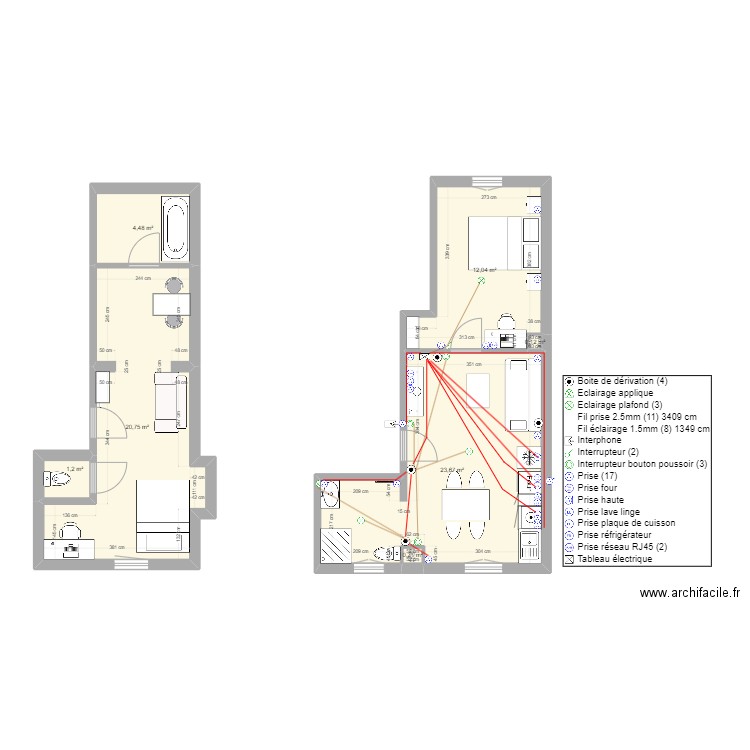 RDC Droite Studio réel. Plan de 7 pièces et 63 m2