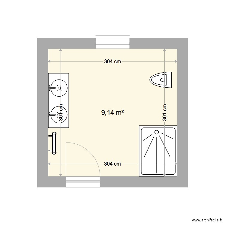 SALLE DE BAIN 2. Plan de 1 pièce et 9 m2