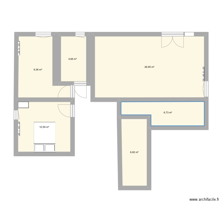 Appartement 1. Plan de 6 pièces et 65 m2
