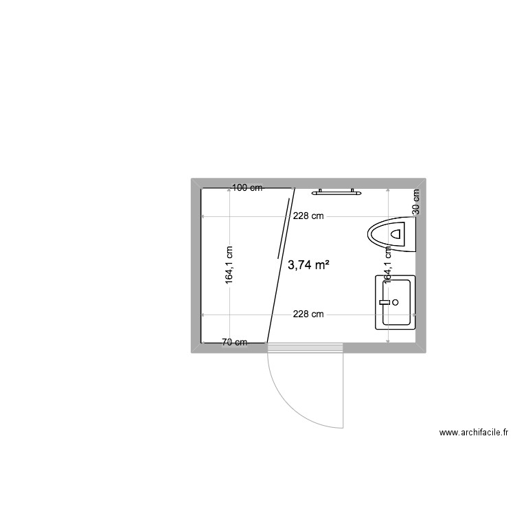 Pantin_SDB_Studio8. Plan de 1 pièce et 4 m2